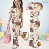 Girls Halloween Lamb Print Round Neck Short Sleeve Top And Flared Pants Two Piece Set