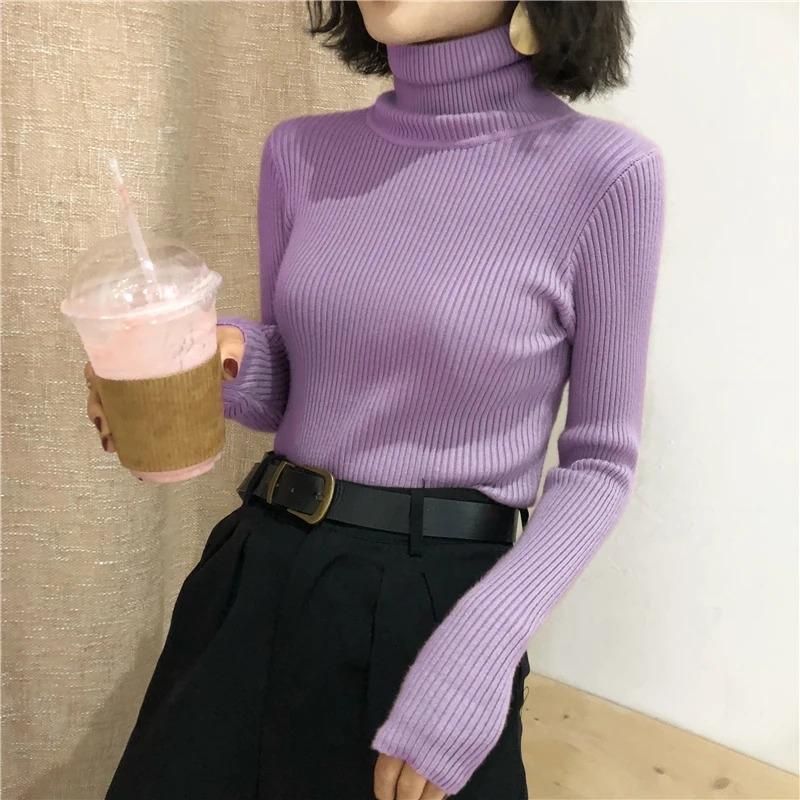 Autumn Winter Thick Sweater Women Knitted Ribbed Pullover Sweater Long Sleeve Turtleneck Slim Jumper Soft Warm Pull Femme