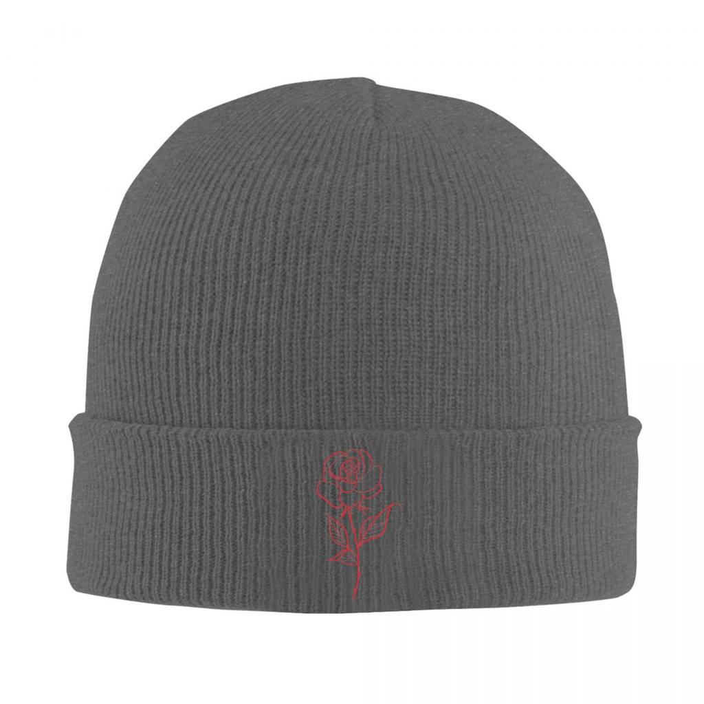 Rose Pattern Embroidered Warm Knitted Cap Fashion Bonnet Hat Autumn Winter Outdoor Beanies Hats for Unisex Adult