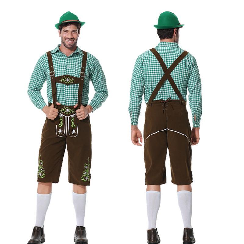 Halloween Bavarian Oktoberfest Costume Lederhosen Shirt Set Adult Party Cosplay Outfit