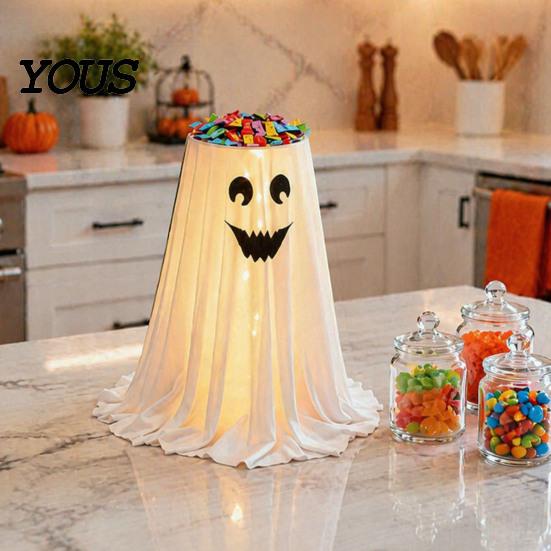 Reusable Party Accessory for Holiday Halloween Ghost Candy Bowl Stand with Remote Control, Large LED Lighted Indoor Decoration Supplies Cute