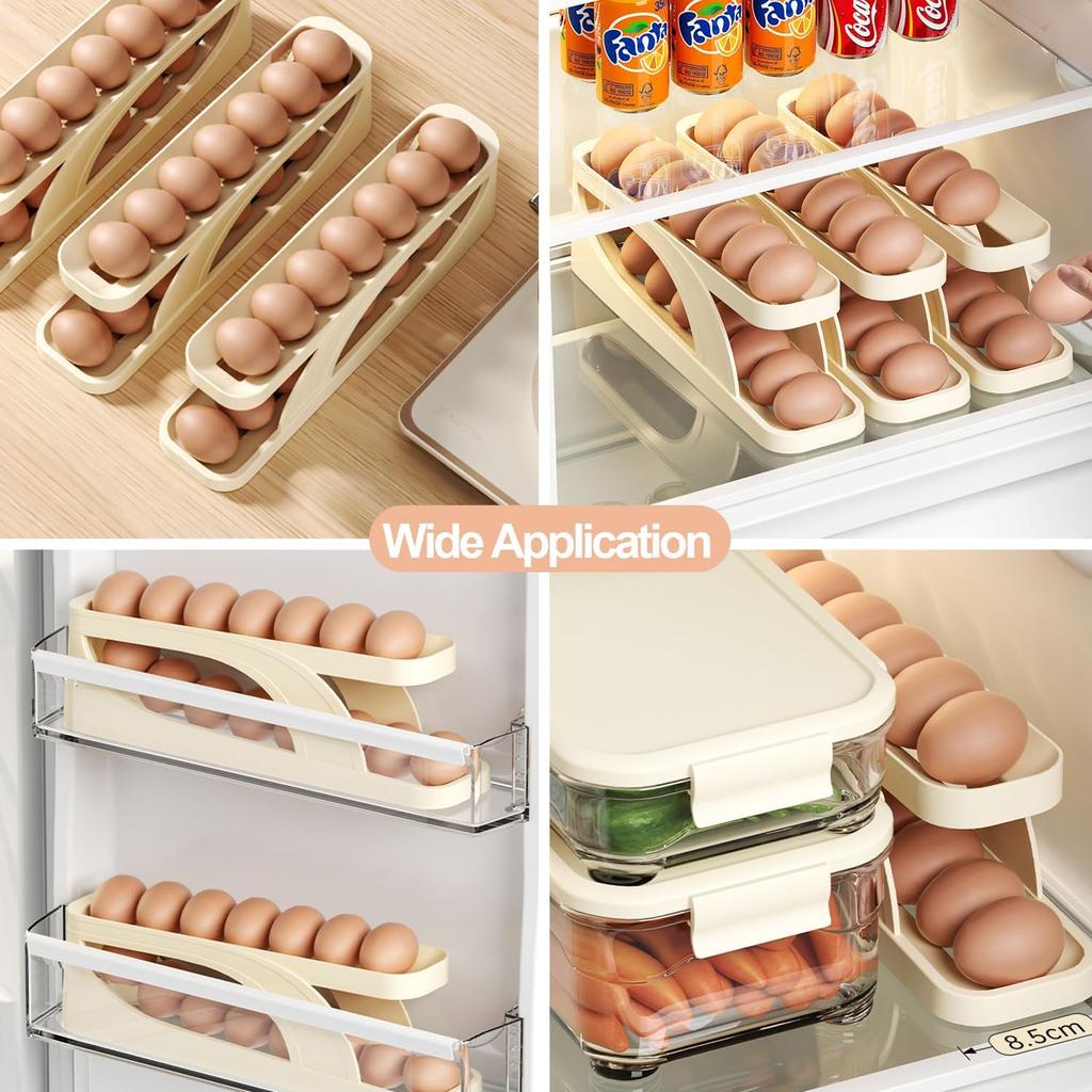 Egg Holder Dispenser for Refrigerator, Automatic Rolling Egg Storage for Refrigerator Space Saving Egg Tray For Fridge Organizer