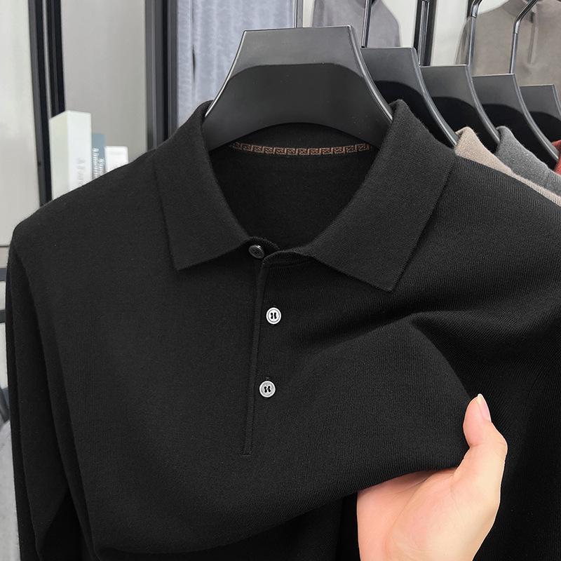 Men's Wool Silk Lapel Sweater, Solid Color, Versatile Thin Knitwear, Fashionable for All Ages.