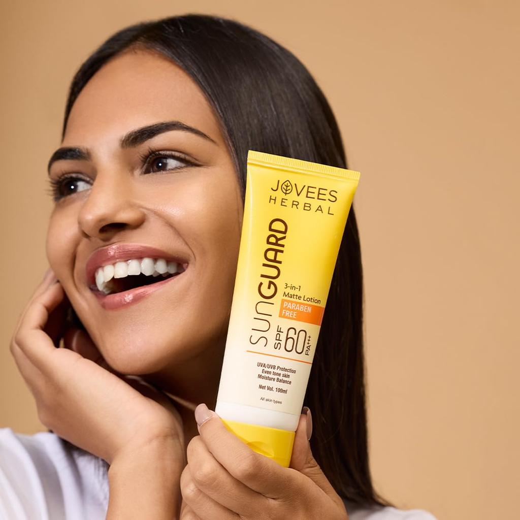 Jovees Herbal Sun Guard Lotion SPF 60 Pa+++ Broad Spectrum 3 in 1 Matte Moisturizer For Women Men 100ml