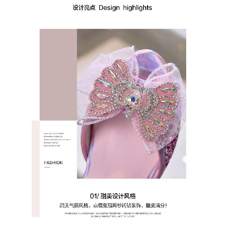 Children's High-heeled Crystal Princess Shoes with Sequins for Girls, Suitable for Stage Performances and Shows