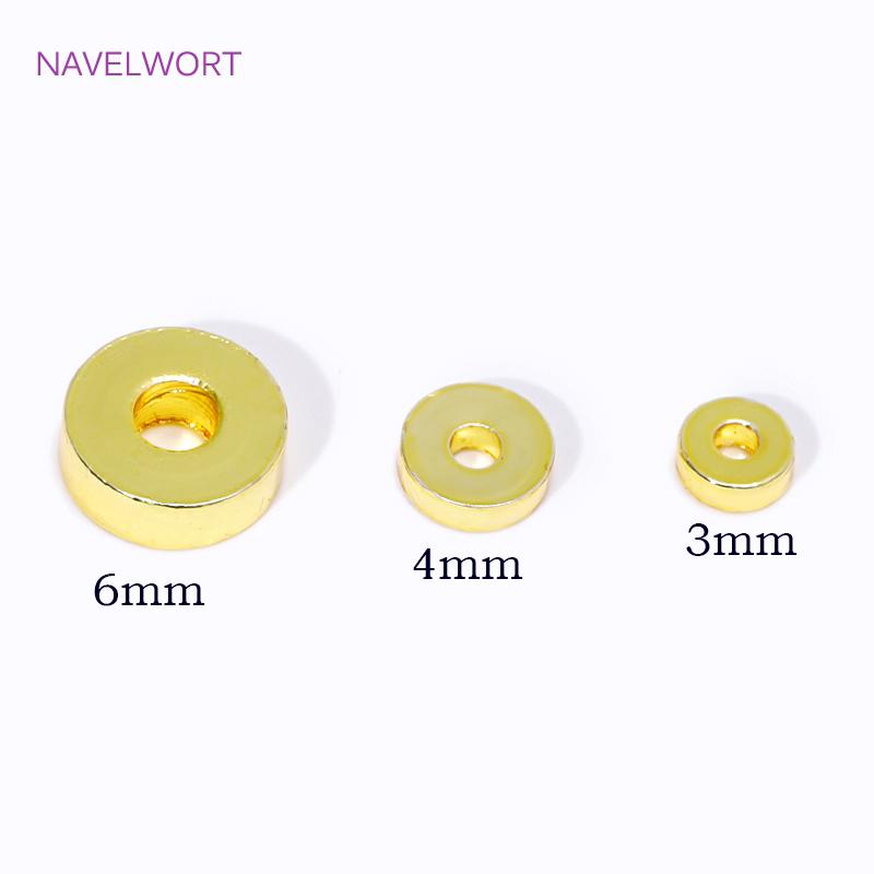 18K Gold Plated 3/4/6mm Round Smooth Spacer Beads,Separator For Beads,Brass Bracelet Beads For Jewelry Making, DIY Accessories
