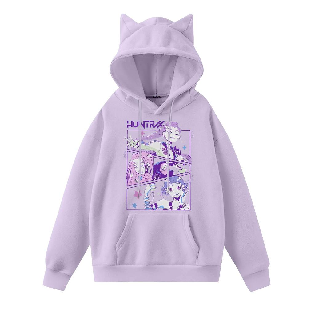Ladies Fashion Casual Long Sleeve Printed Round Neck Hoodie Pullover Top With  Pockets