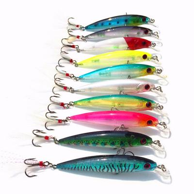 10Pcs Minnow Fishing Lures Set 9cm 8g Artificial Hard Bait with Feather Dual Fishhook Swimbait