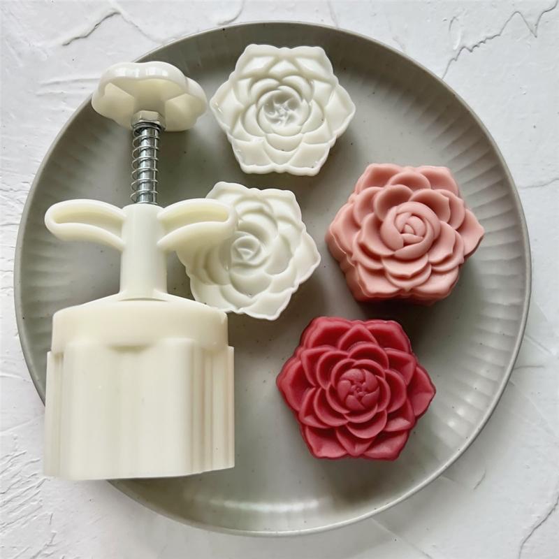 Plastic Mooncake Stamp Cute Flower Shape Mooncake Mold Festival DIY Hand Press Mooncake Cutters Pastry Decorating Gadget