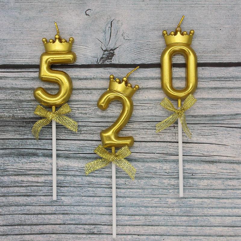 Kreativ gyllene krona rosett siffra 0-9 ljus födelsedagsfest layout tårtdekoration ljus