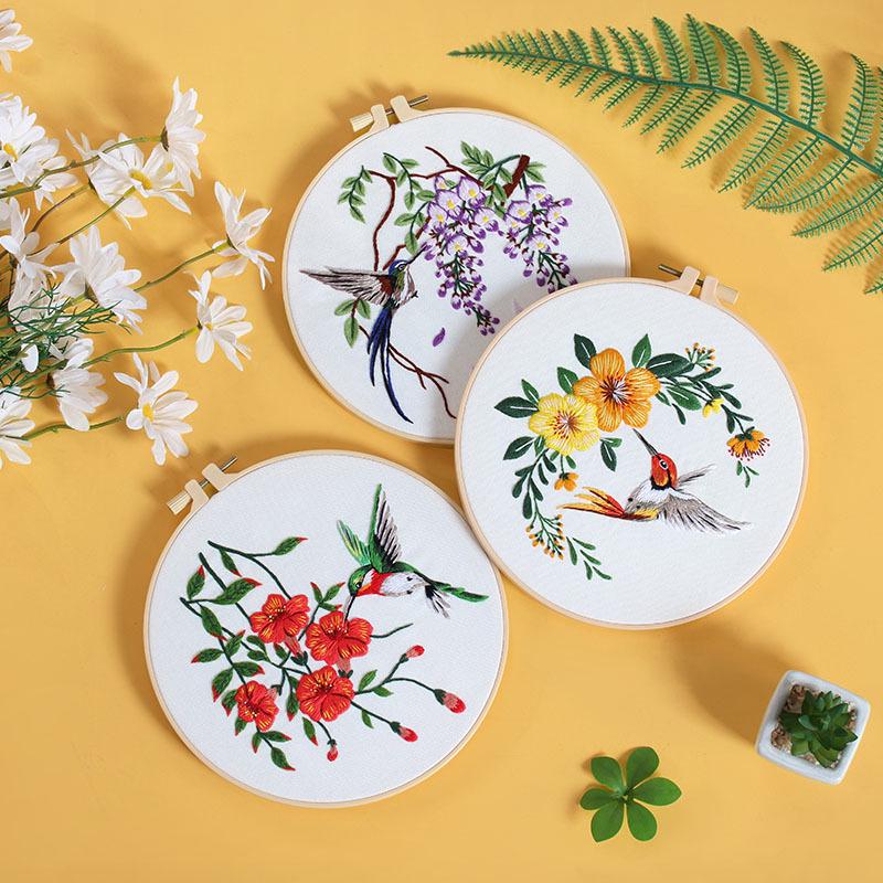 DIY Handmade Embroidery Kit: Hummingbird and Floral Design