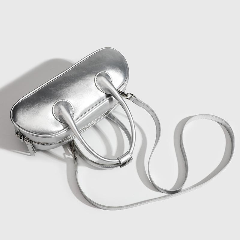 New European and American Summer Niche High End Fashion Silver Underarm Bowling Bag Handheld One Shoulder Crossbody Bag