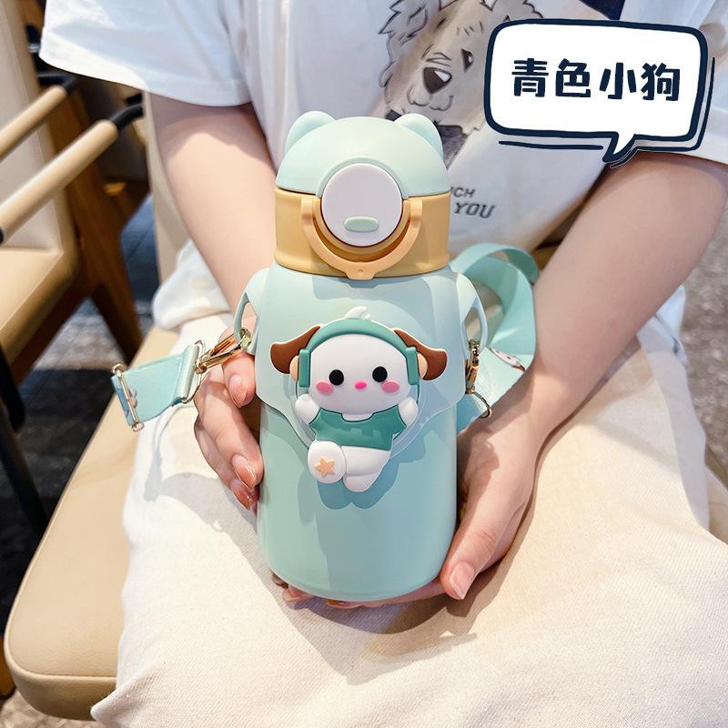 Cartoon doll stainless steel thermos cup student kettle straw water cup gift cup portable cute