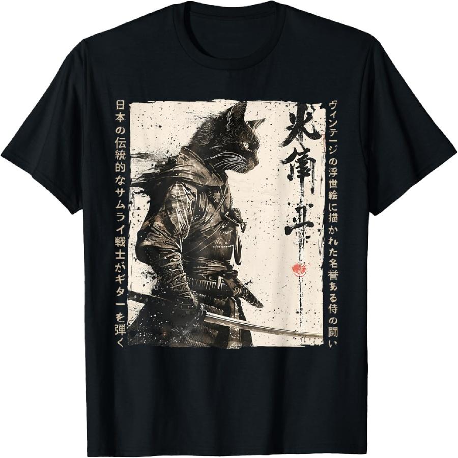 

Samurai Cat Warrior Ukiyo Ink Artwork Cat Samurai T-Shirt(2) XXXXXL чорний