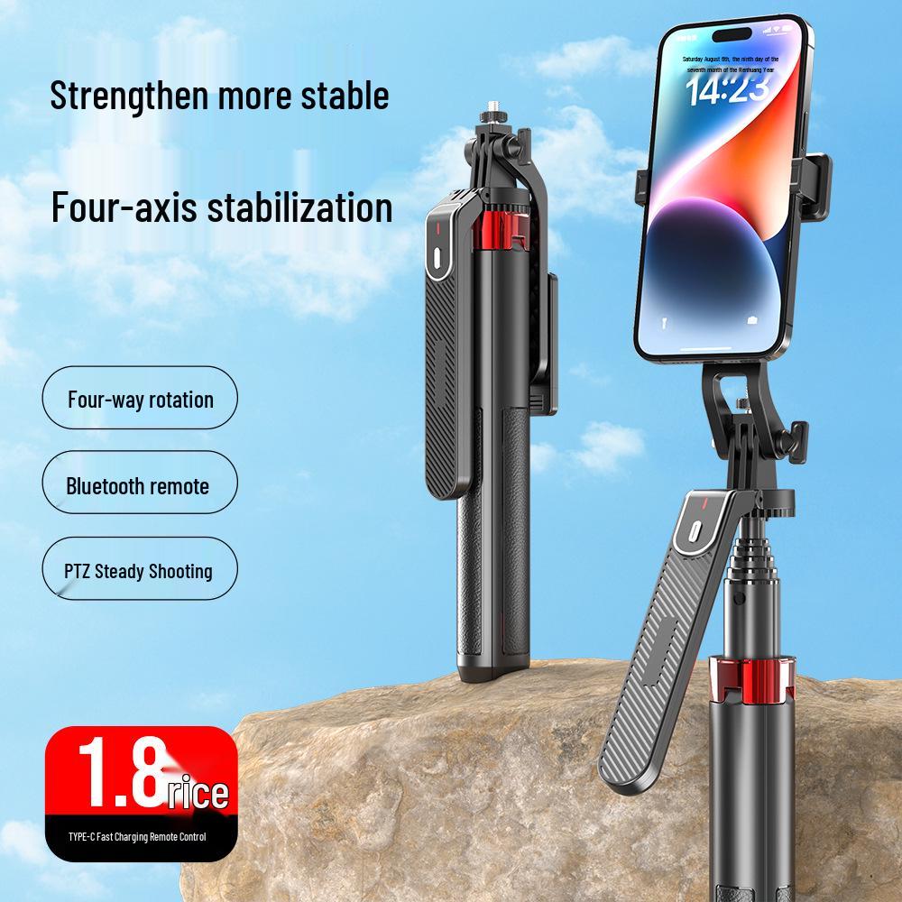 Mini Portable Bluetooth Selfie Stick with Gimbal and Floor Stand for Universal Phone Live Streaming