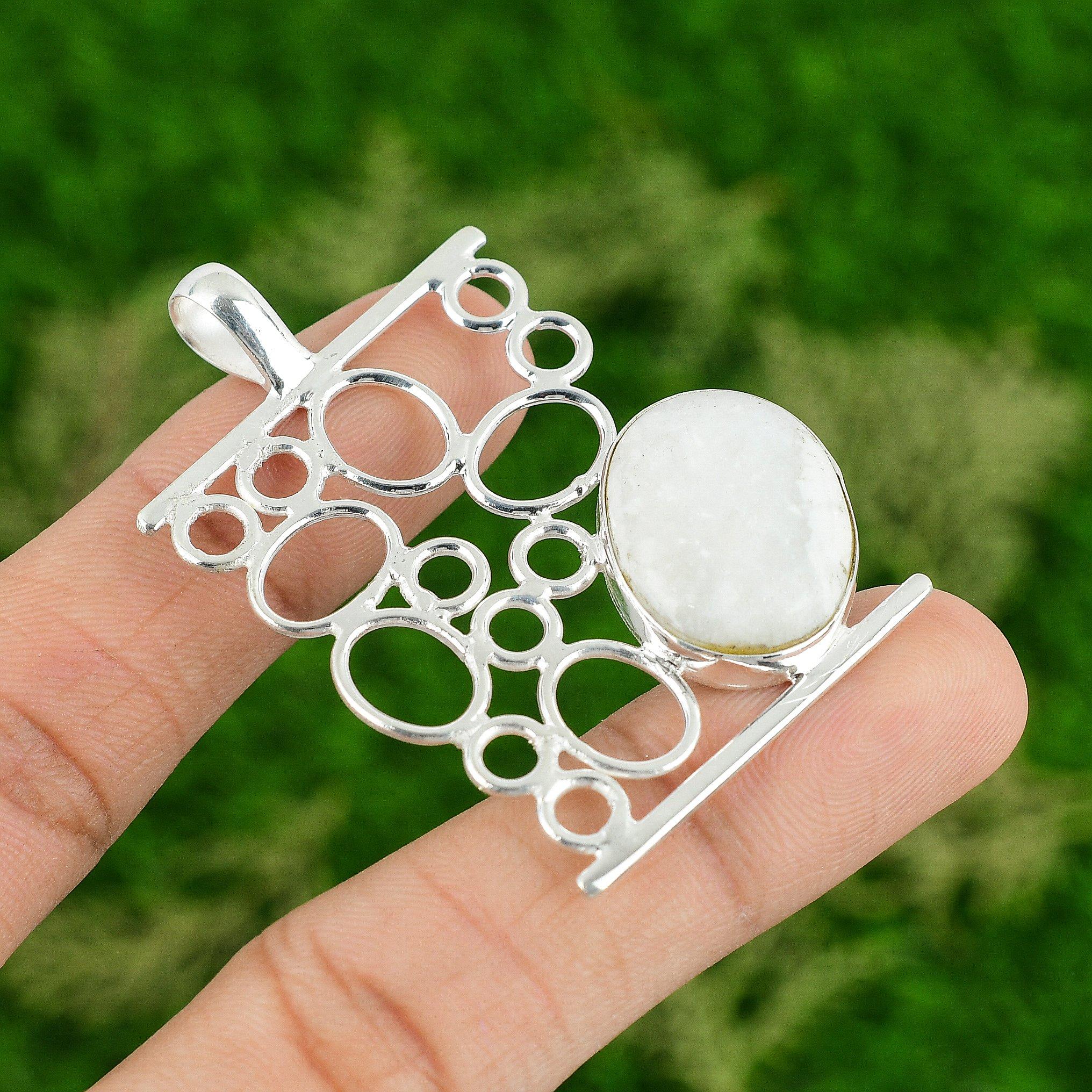 

Daughters Day Sale Sterling Silver Crown Chakra White Quartz Gemstone Pendant