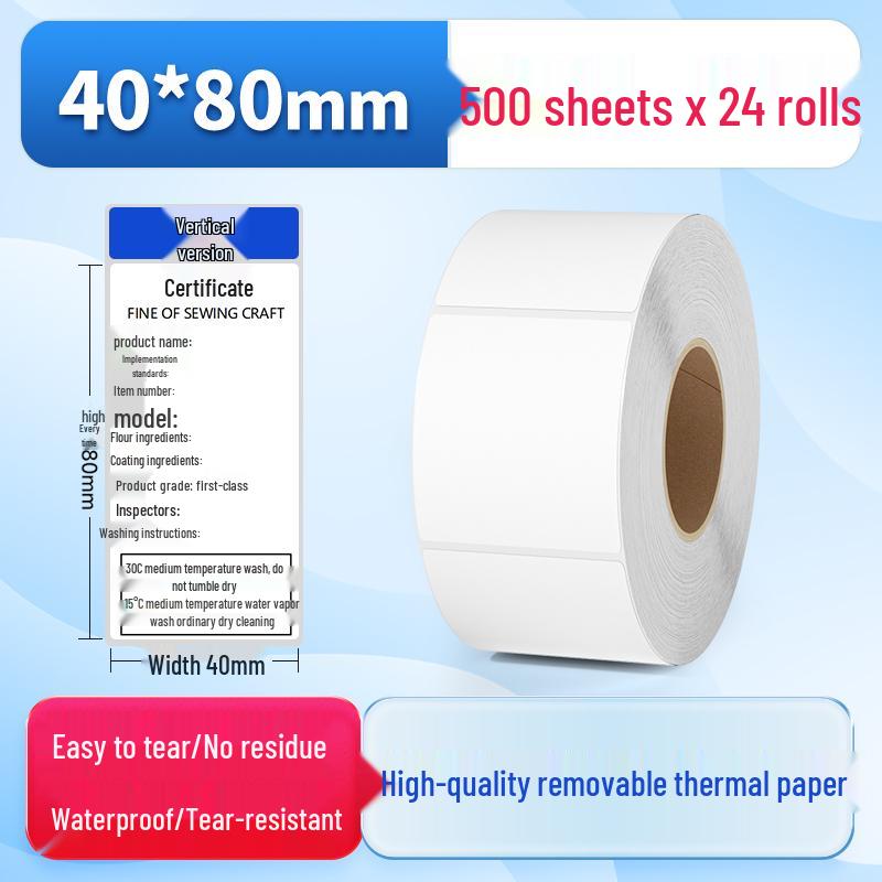 Waterproof Synthetic Thermal Label Paper 60x40 - Freezer Safe, Self-Adhesive, Durable