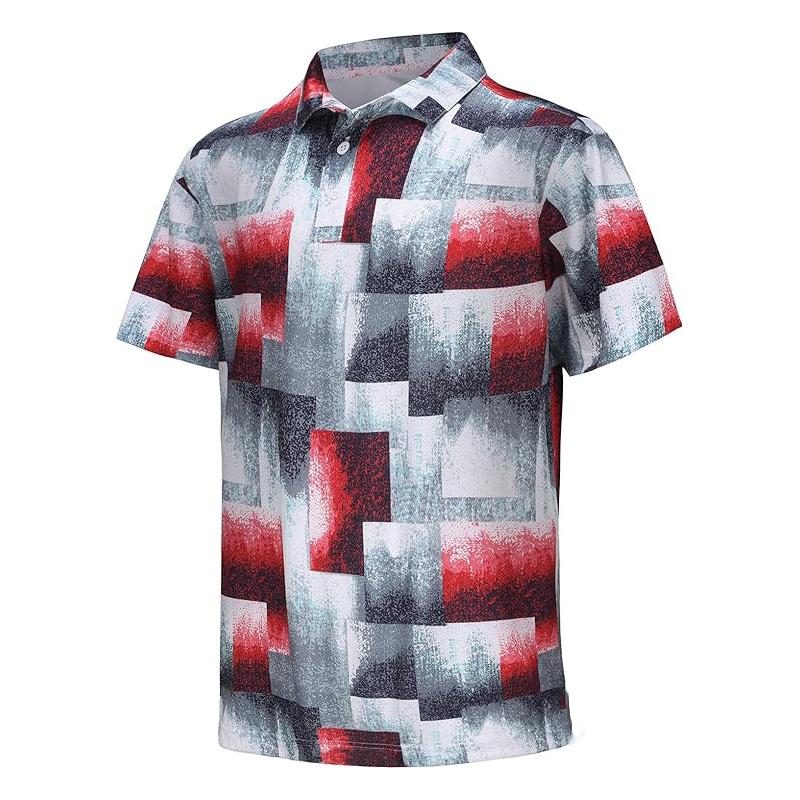 Fashionable Men's Short Sleeved Button Up 3D Digital Printed Pattern Polo Shirt Casual and Comfortable