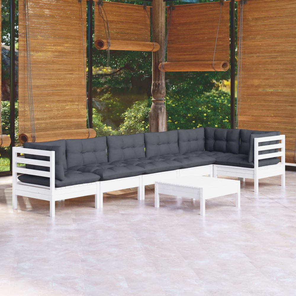 Salon de jardin 7 pcs avec coussins  bois de pin