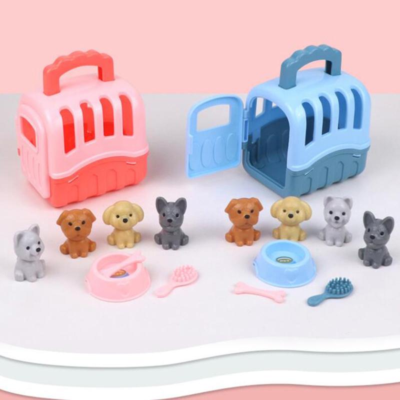 8/11Pcs Christmas Diy Decoration Gifts Cute Dog Pet Basket Family Toys Cat Nest Set Props Scene Playing Toys