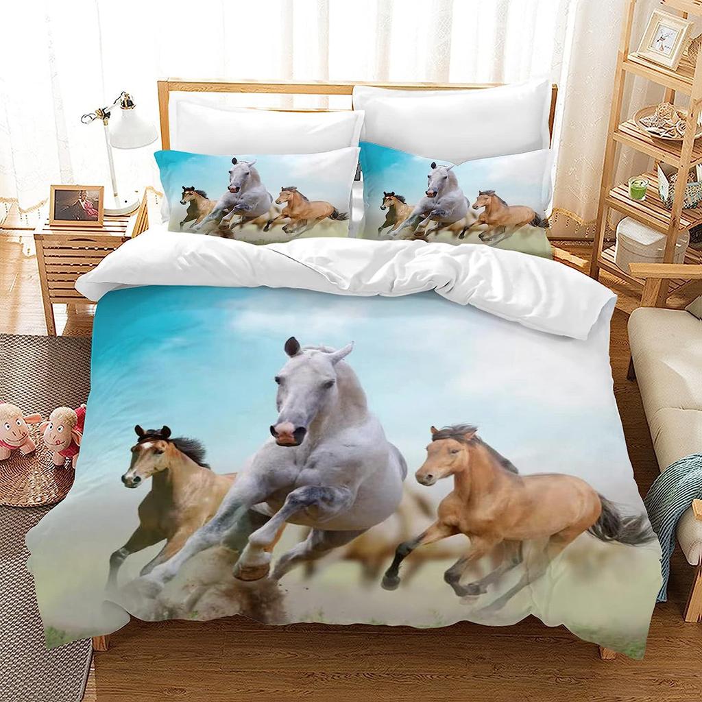 Running Unicorn Horse Bedding Set 3D Print Polyester Duvet Cover Single Twin Queen King Size for Home Decoration Birthday Gift