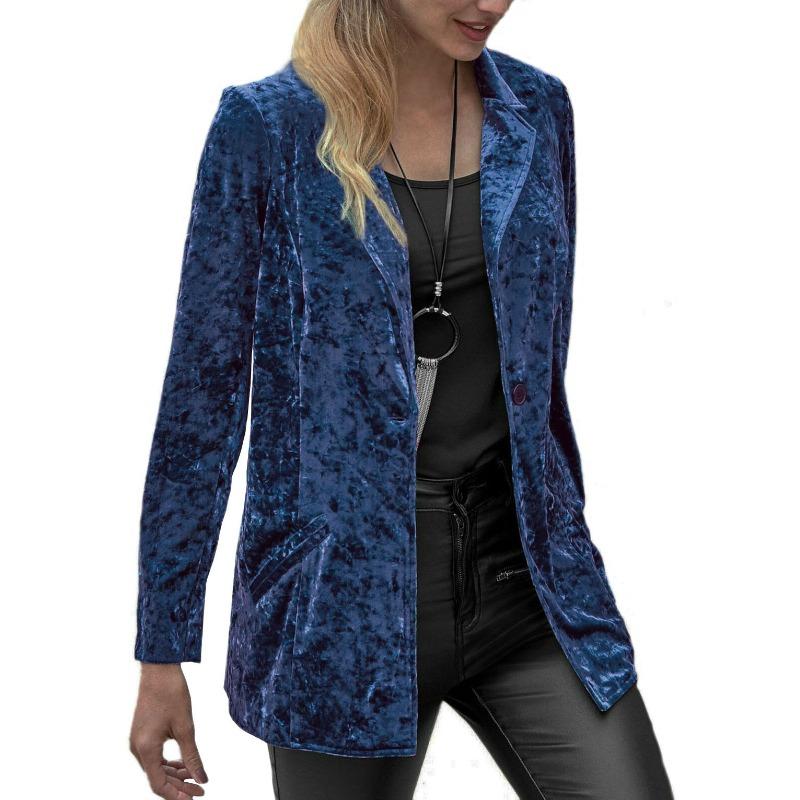

Весна Осень Блейзер Костюм Женский Одно Пуговица Повседневный Бархатный Костюм Куртка для Женщин Пальто L темно-синий