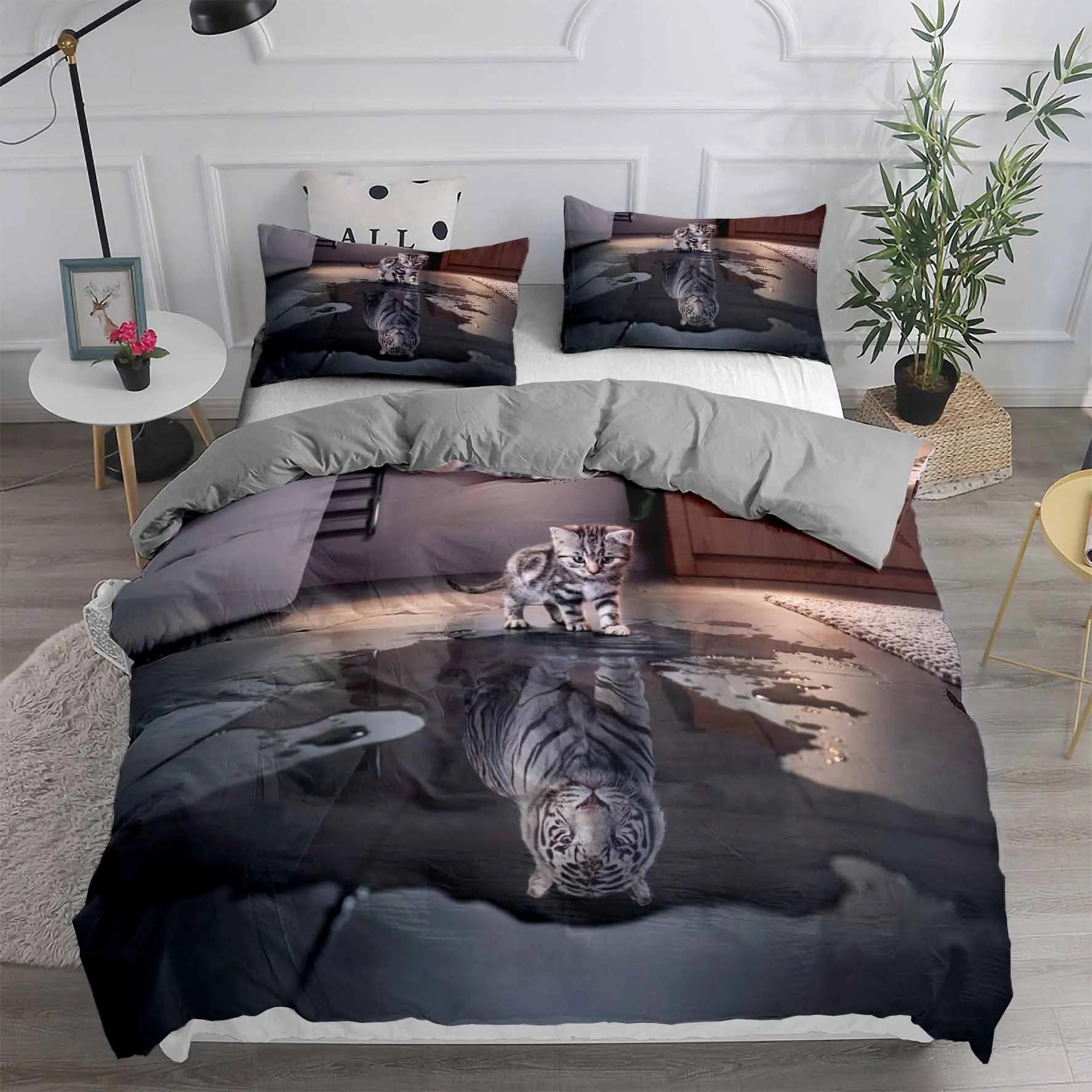 

Постельное белье для взрослых Комплекты пододеяльников с львом Детские, полуторный Двуспальный Кинг Комплект для спальни Домашний текстиль Housse De Couette Роскошный EU single(135x200cm)