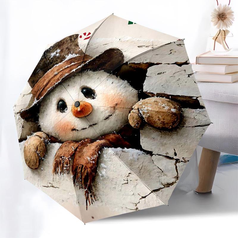 

1pc Christmas Snowman Automatic Opening/Closing Umbrella, Festive Gift for Fans, Travelers & Daily Use (8 Bone Iron Frame, Portable Design).V008