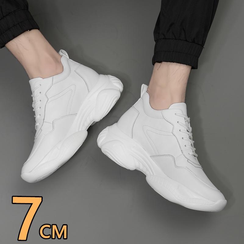 Cowhide Man Sneakers Elevator Shoes Height Increase Shoes for Men Lift Sports White Sneakers Black Shoes Insole 7CM Tall Shoes