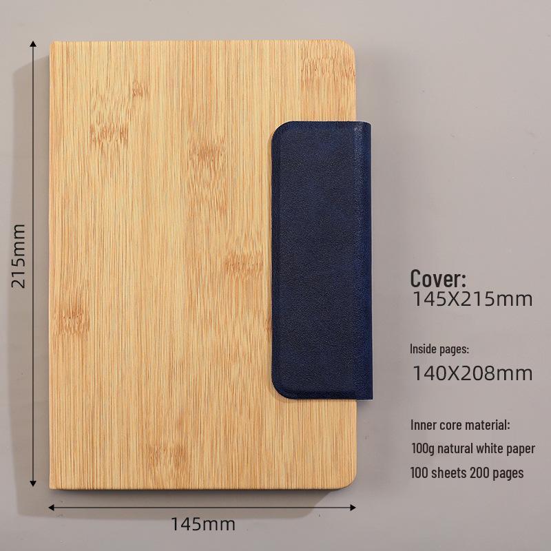 A5 Bamboo Grain Eco-Friendly Notebook with Magnetic Buckle and Customizable Logo.