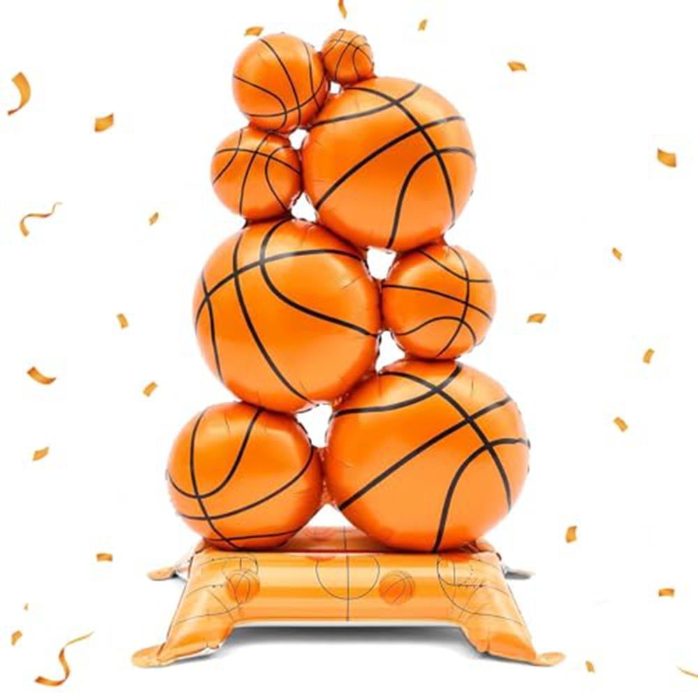 1/2Pcs 3D Standing Basketball Foil Balloon, Durable Leak-Proof Aluminum Basketball Balloon with Stable Base, No Helium Needed Fo
