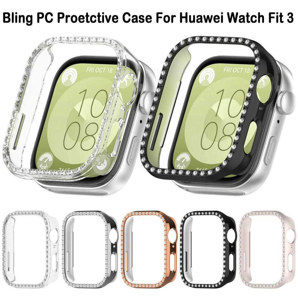 New PC Diamond Protective Case Anti-Scratch Smart Watch Diamond Bumper Shell Accessories Screen Protector for Huawei Watch Fit 3