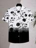 Men'S Casual Shirt with a Hawaiian Style, Featuring Black And White Floral Patterns, Short Sleeves, And a Loose Fit, Perfect for Vacation