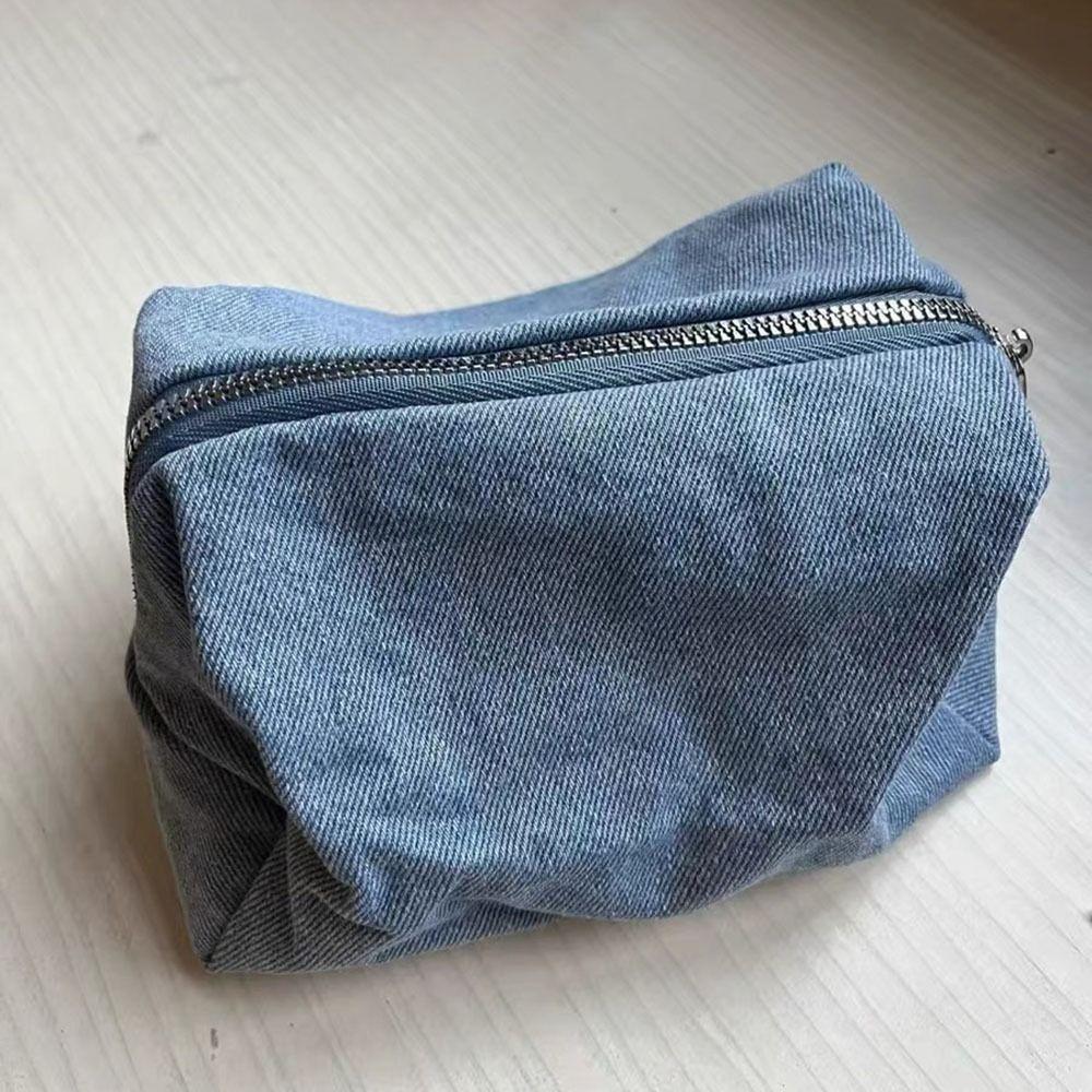 Korean Style Jean Cosmetic Bags Solid Color Stationery Storage Bag Student Pencil Bag for Women