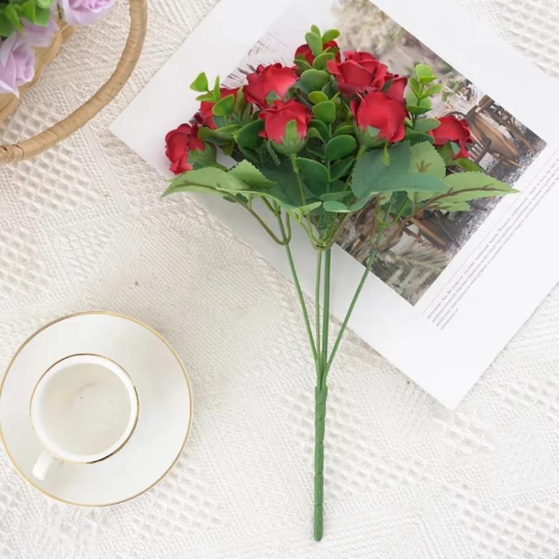 Artificial Eucalyptus Leaves & Silk Roses Bouquet, Fake Flowers for Vase, Home Outdoor Garden Festival Wedding Party Table Decor