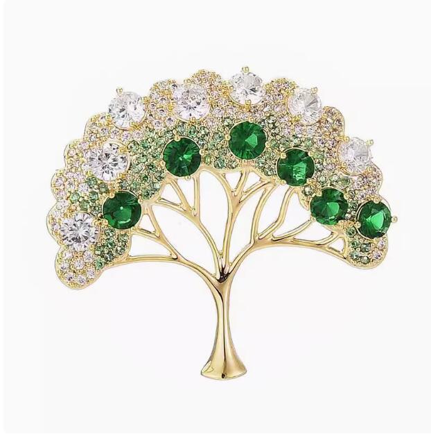 Elegant Tree of Life Brooch For Women Men Exquisite Green Crystal Tree Badges Brooches Shining Boutique Plant Decoration