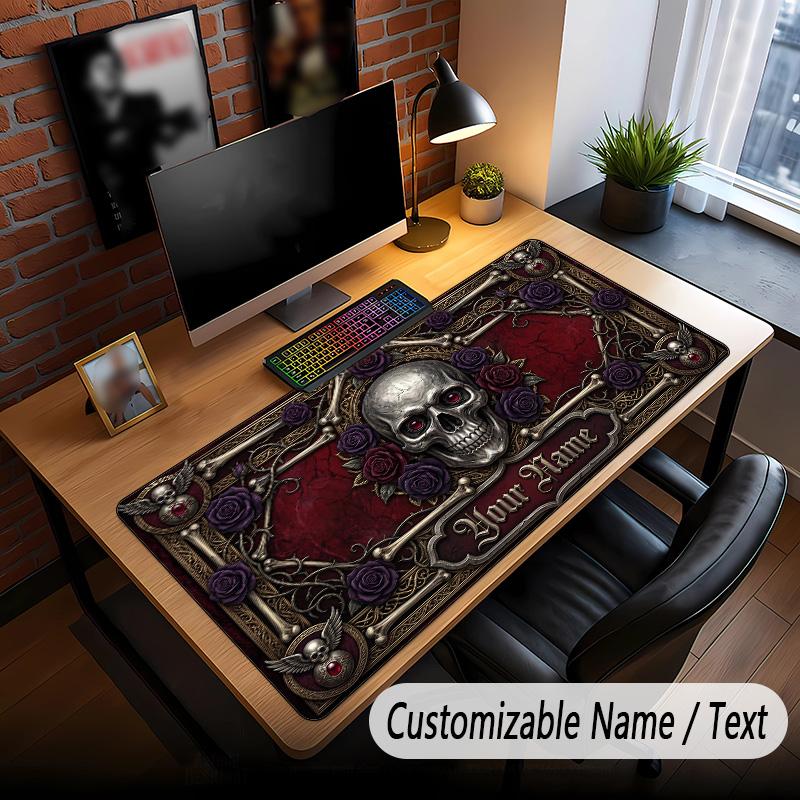 Skull Gothic Theme Custom Mouse Pad Personalized With Name Text Customized Desk Mat For Office Home Decor