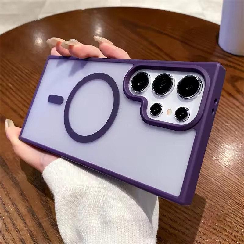 

Магнітний чохол для бездротової зарядки для Samsung Galaxy S25 S24 S23 S22 S21 Ultra Plus матовий ударостійкий прозорий твердий чохол Samsung S25 Ultra фіолетовий