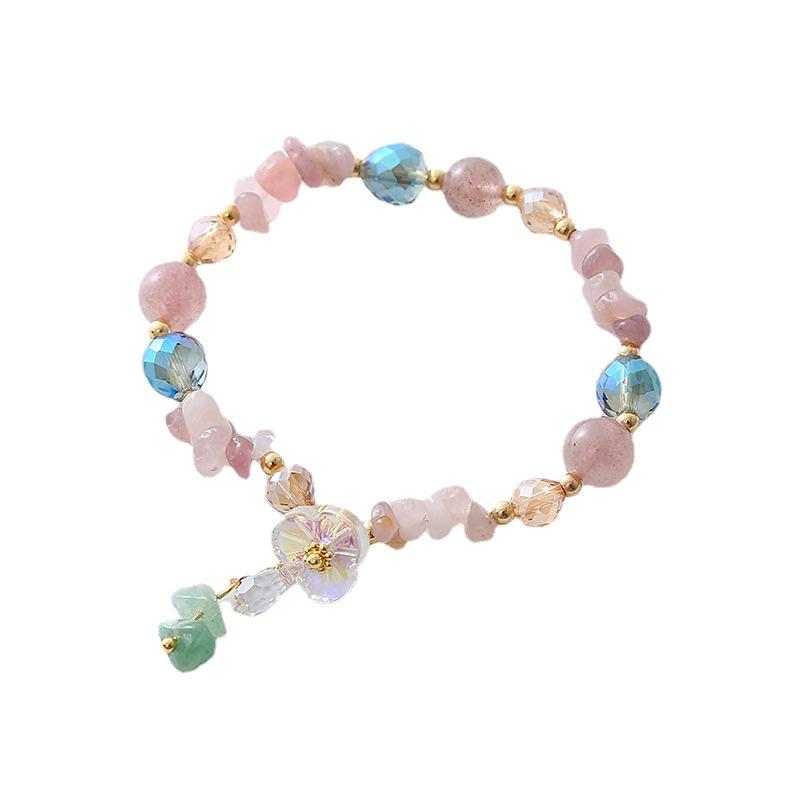 Strawberry crystal powder crystal gravel flower bracelet Bangles Women Fashion Jewelry accessories Gift