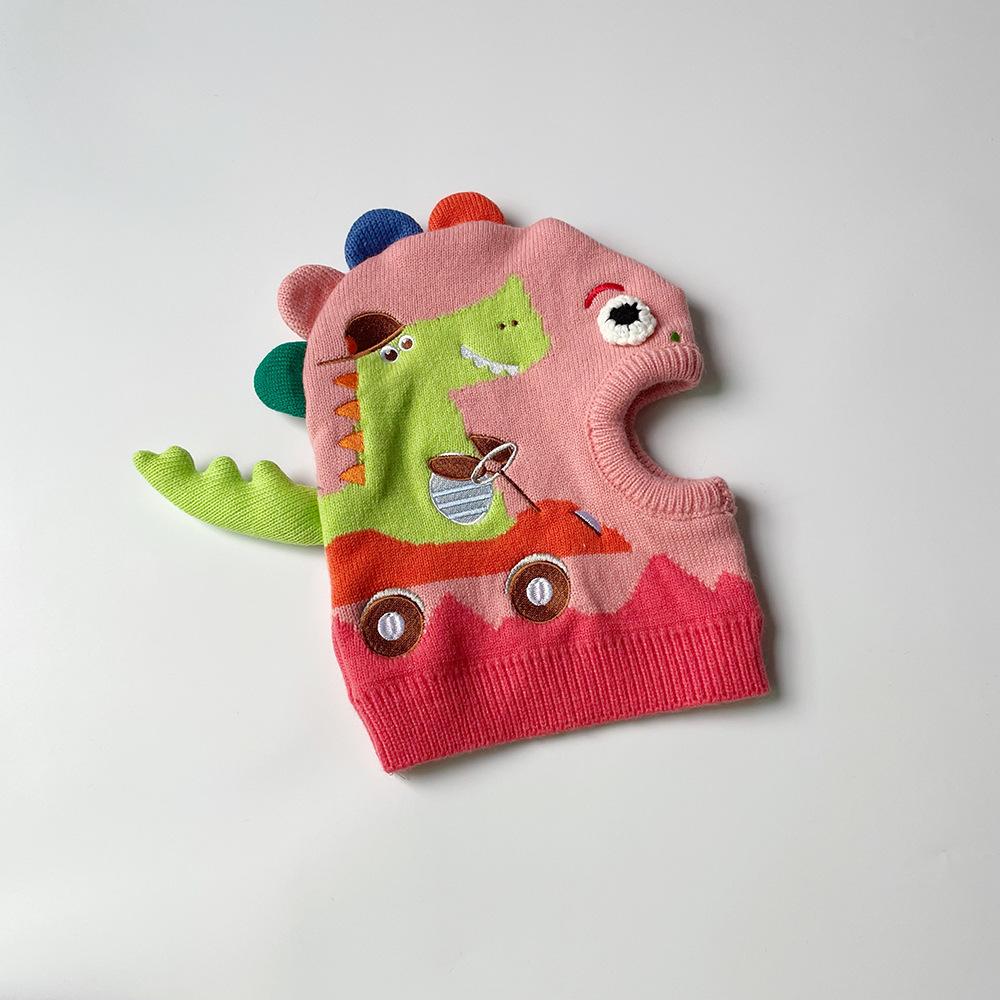 

Детская вязаная шапка с рисунком динозавра для мальчиков и девочек, шапочка для защиты шеи, ветрозащитная зимняя детская вязаная шапка с рисунком динозавра, теплая милая детская шапка-ушанка для девочек 2 to 7 years old