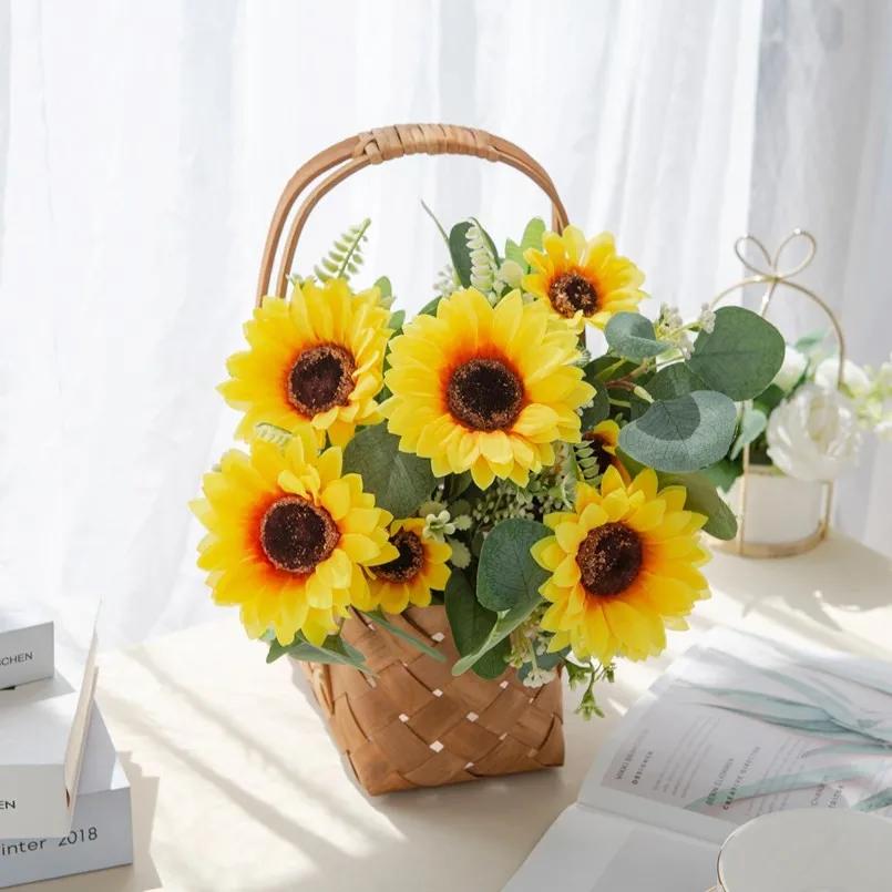 1Pcs Artificial Sunflowers Silk Fake Flowers Floral Bouquet For Home Living Room Decor Wedding Handheld Prop Table Centerpiece