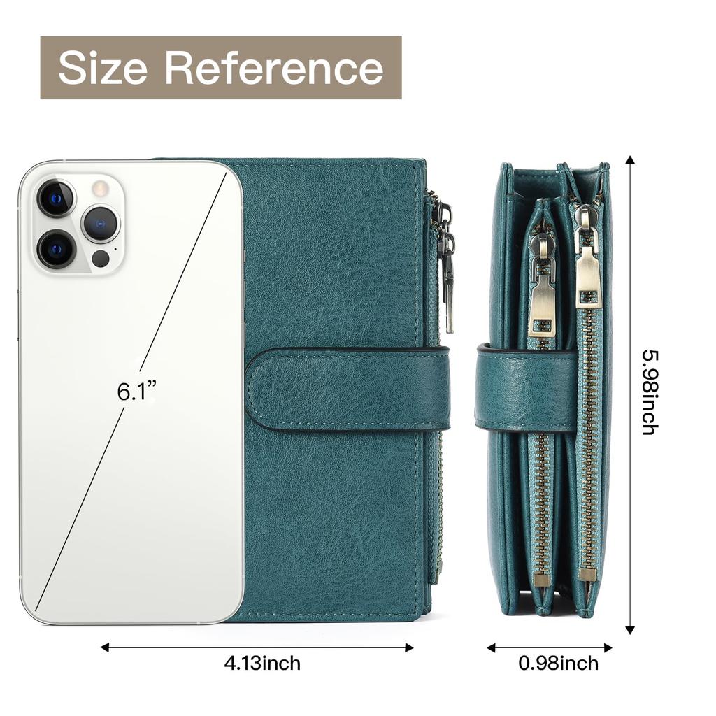 RNIEGA Bifold Wallet, Genuine Leather, Lightweight, Large Capacity, Folding Wallet, Women's Wallet, Skimming Protection, Coin Purse, Card Case,