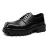 Men Casual Leather Shoes Fashion Derby Shoes Square Toe Trendy Designer Shoes for Men Sneaker Lace-up Thick Sole Heightened Shoe