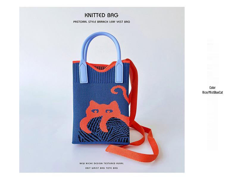 Mini Cat Knitted Single Shoulder Crossbody Phone Bag - Cute, Portable Coin Purse for Women