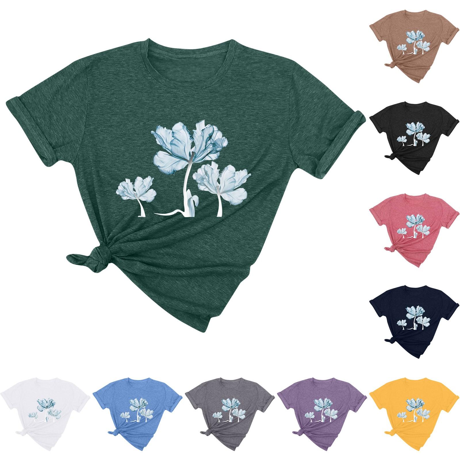 

Женская летняя повседневная свободная футболка с принтом подсолнуха, пуловер с круглым вырезом и коротким рукавом