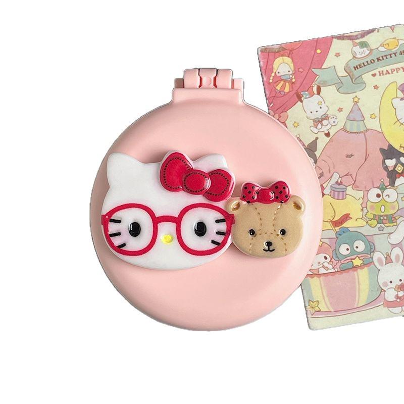 Cartoon KT Cat Folding Comb and Mirror - Portable Mini Air Cushion Massage Comb for Women's Hairstyling