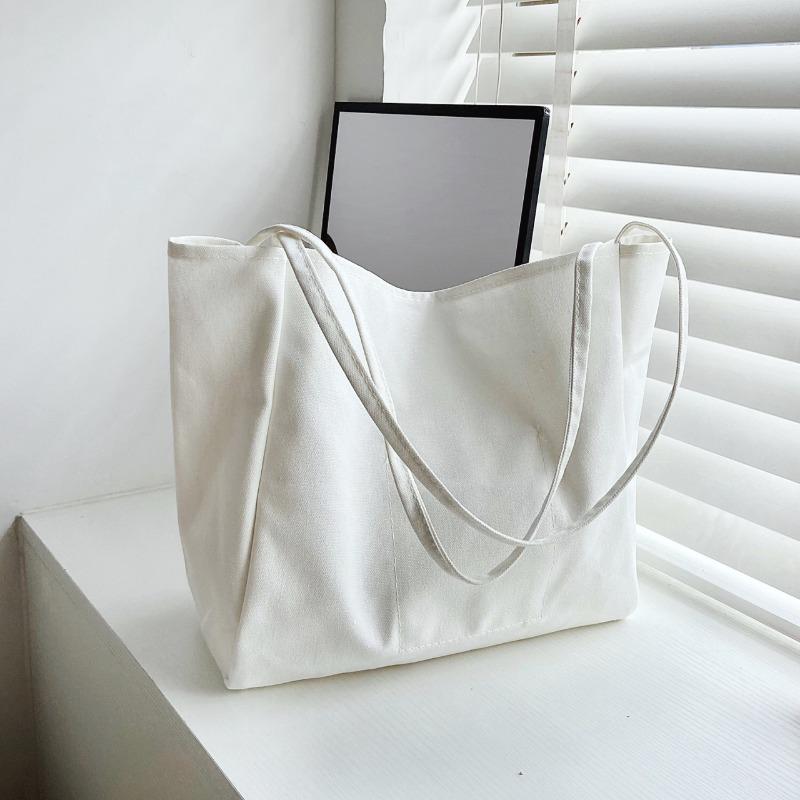 

Новая холщовая сумка через плечо в простом стиле с большой вместимостью, женская ручная сумка, однотонная сумка-тоут белый