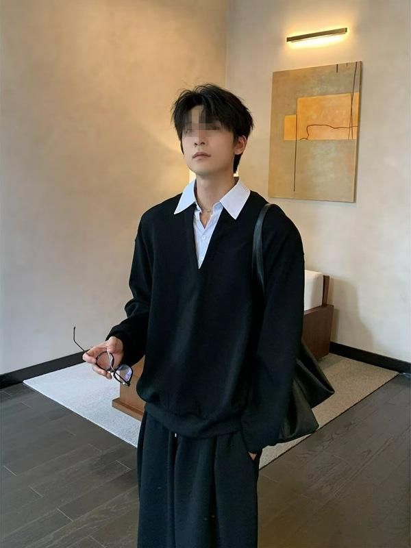Men's Autumn Japanese Two-Piece Look Hoodie: High-Quality, Loose-Fit, Casual, Fashionable Top
