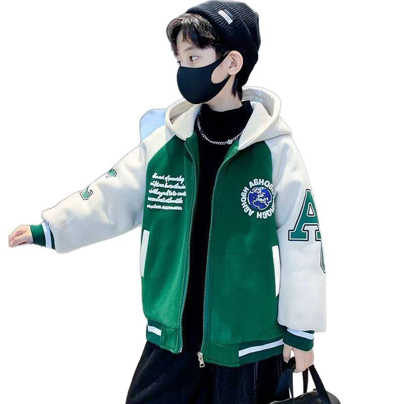 Jungen Mittlere-Große Koreanischer Stil Patchwork Kapuzen-Baseballjacke - Frühling/Herbst 2025