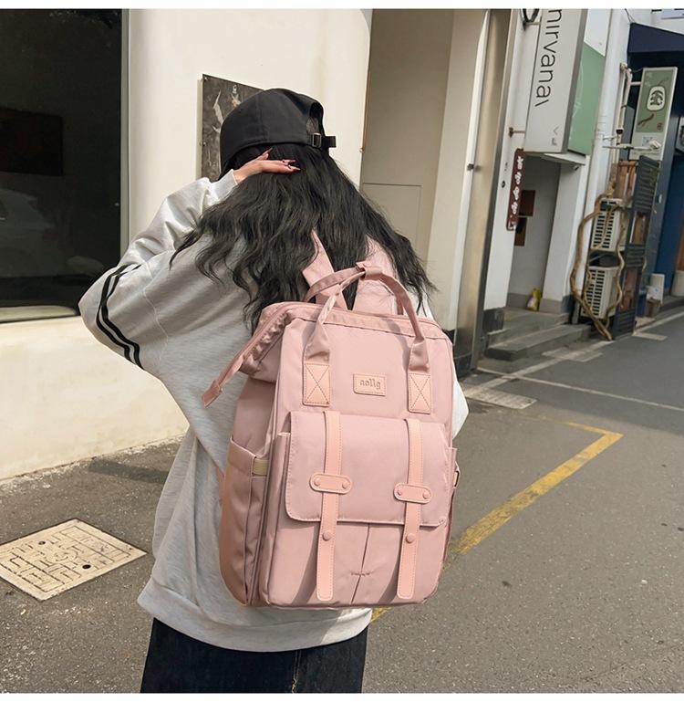 Nylon Middle School Student Schoolbag Waterproof Solid Color Backpack Large Capacity